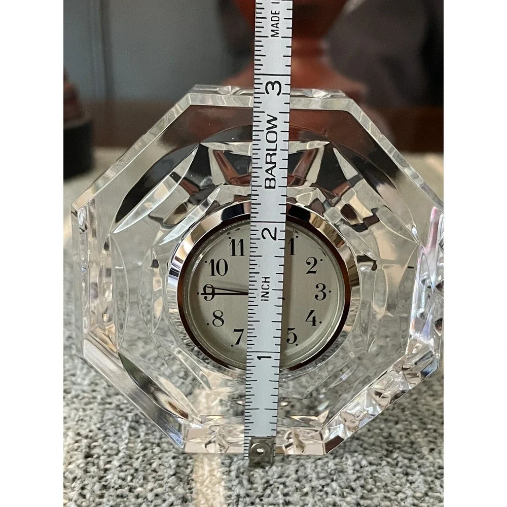 Vintage Waterford Crystal Octagon Desk Clock‎ Paperweight Diamond Cut 2.75